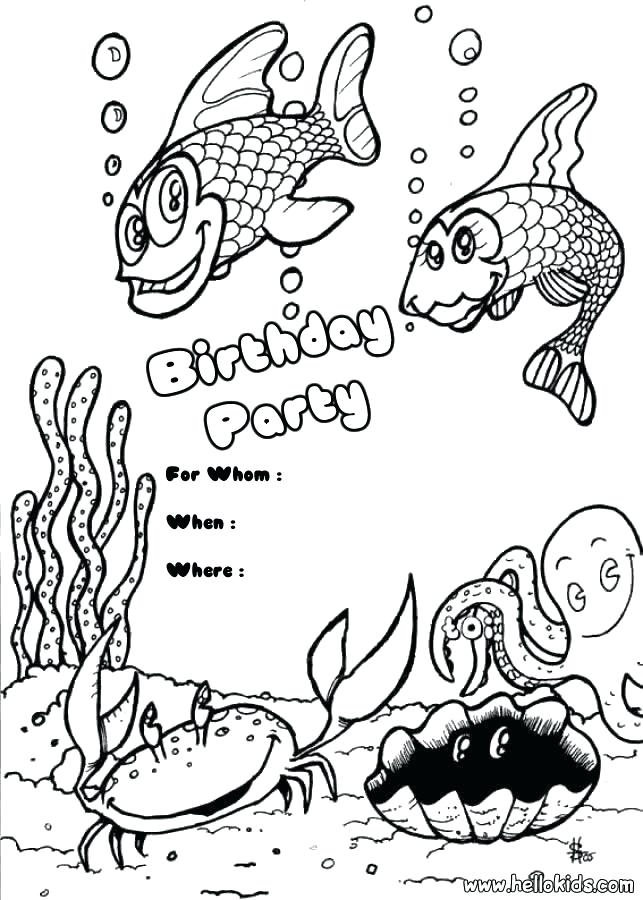 643x900 Birthday Coloring Pages Princess Birthday Party Invitation Fish