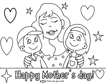 438x338 Printable Happy Mothers Day With Her Children Coloring Pages