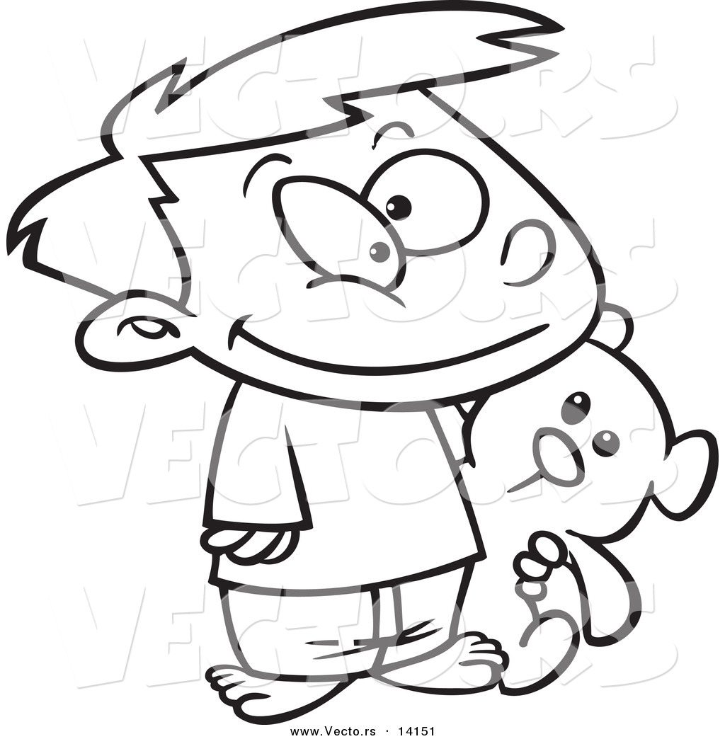 1024x1044 Vector Of A Cartoon Happy Boy Carrying His Teddy Bear