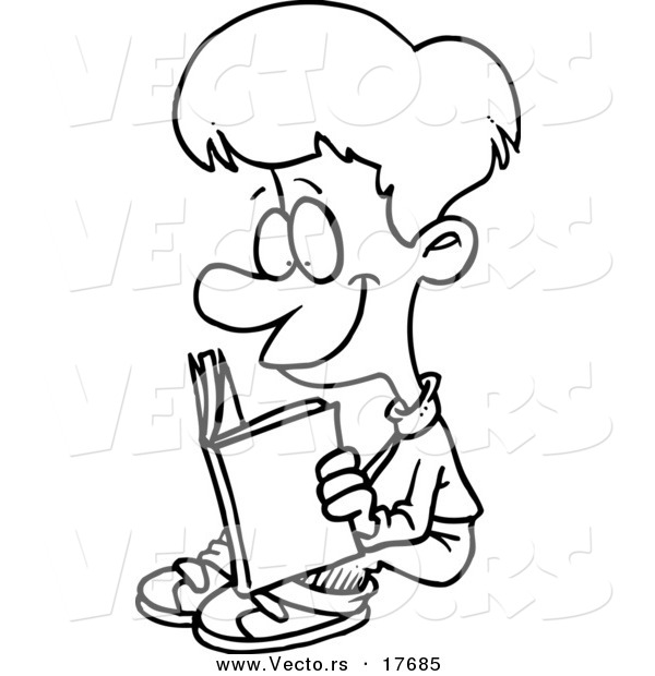 600x620 Vector Of A Cartoon Happy Boy Reading