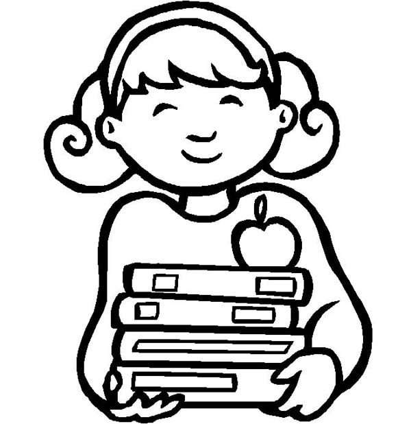 600x618 This Little Girl Is So Happy On First Day Of School Coloring Page