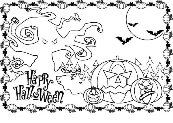 600x429 Happy Halloween Pumpkins Picture Coloring Page Colorear
