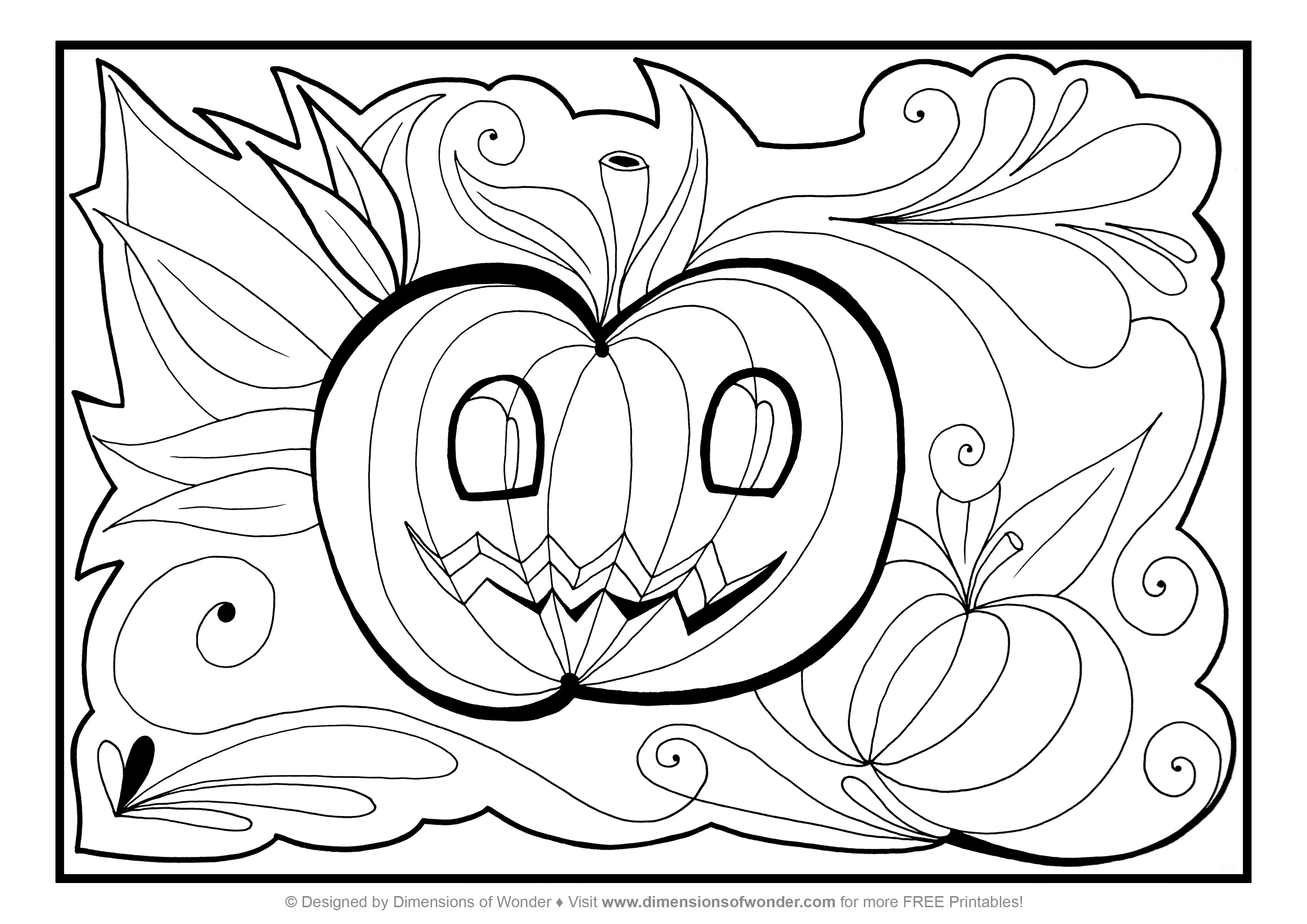 3508x2480 Happy Halloween And Pretty Witch Coloring Page For Kids Printable
