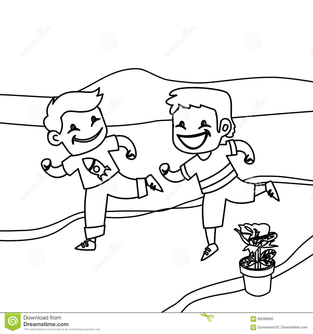 1300x1390 Children Running Coloring Page Hand Drawn Happy Kids