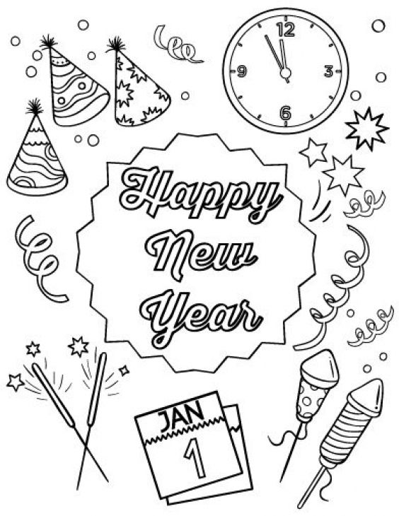 564x730 Happy New Year Stuff For Party Coloring Page Holiday Coloring
