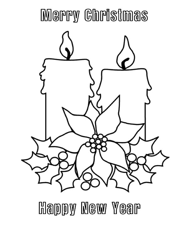 600x734 Merry Christmas Candle And Happy New Year Coloring Pages