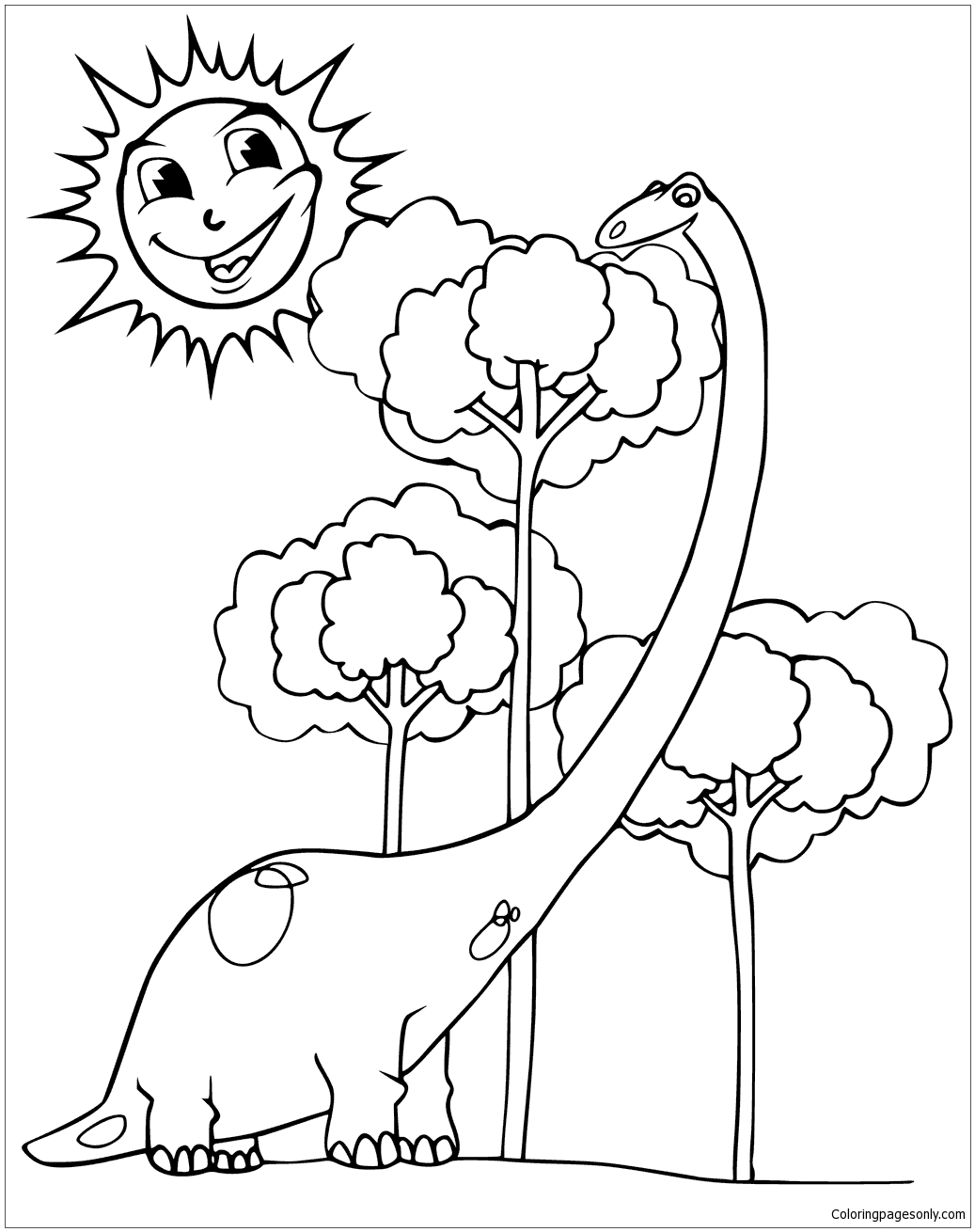 1037x1310 Happy Diplodocus And Smiling Sun Coloring Page