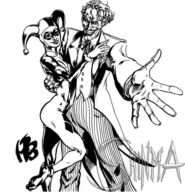 765x796 The Batman A Superb Joker And Harley Quinn Coloring Pages