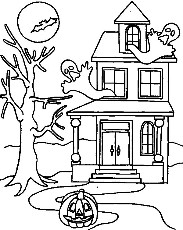 600x755 Ghostly Haunted House Coloring Pages Coloring Sun