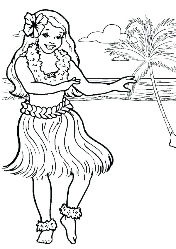 600x850 Hawaiian Flower Coloring Pages Packed With Hula Dancer Page