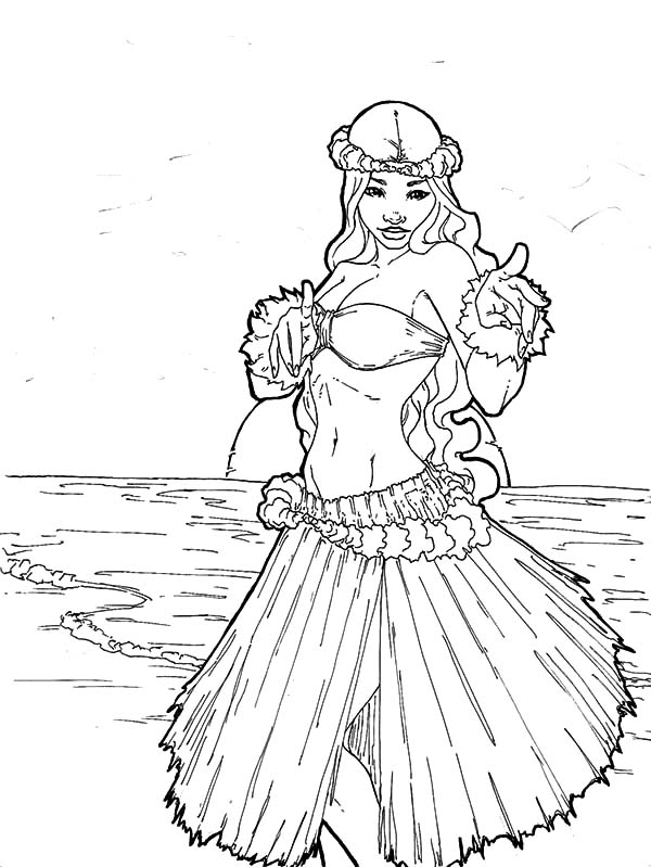 600x799 Hula Girl With Beach View Coloring Pages For Page Remodel