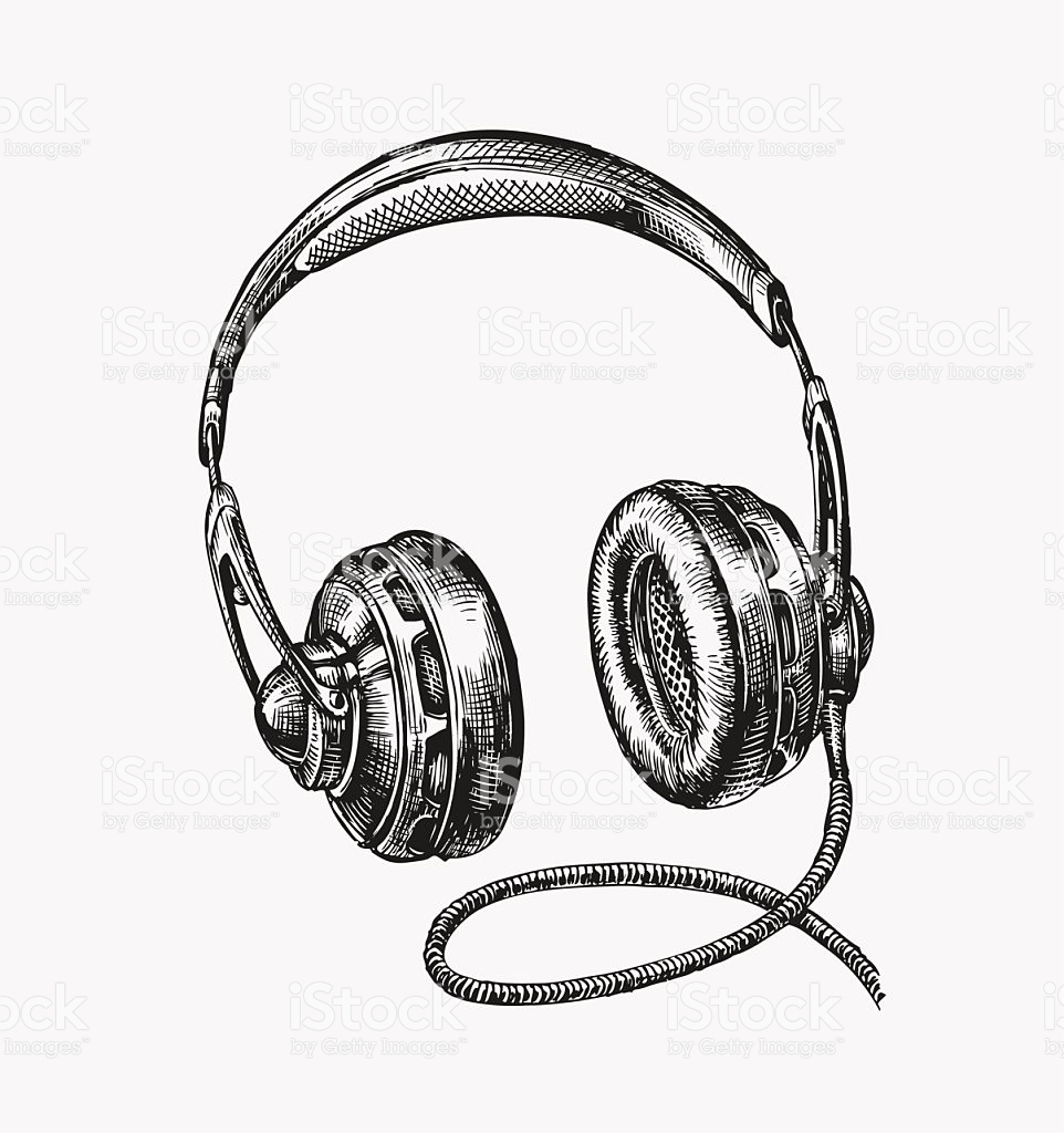 962x1024 Drawn Headphone Graphic
