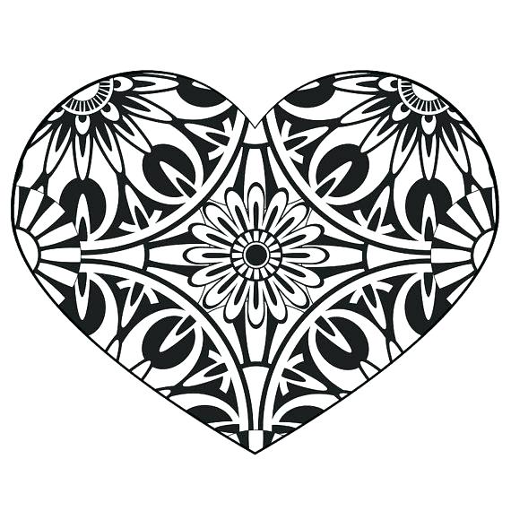 570x570 Heart Color Page Printable Heart Coloring Pages Adult Mandala