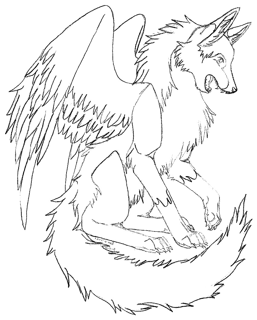 850x1059 Winged Wolf Coloring Pages