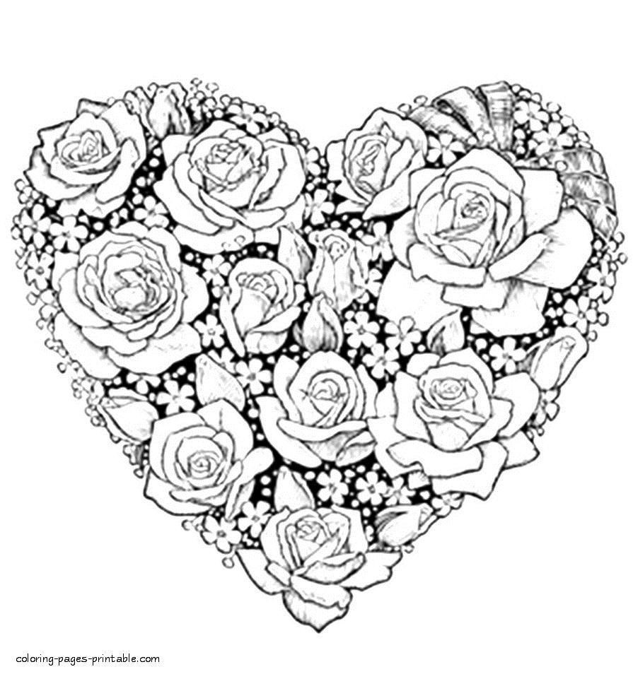895x954 Coloring Pages Flowers Hearts Page Fun Tearing Flower Heart Acpra