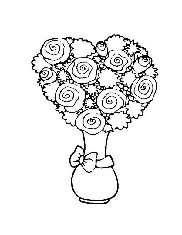 600x777 Flower Bouquet Shaped Heart Coloring Page Color Luna