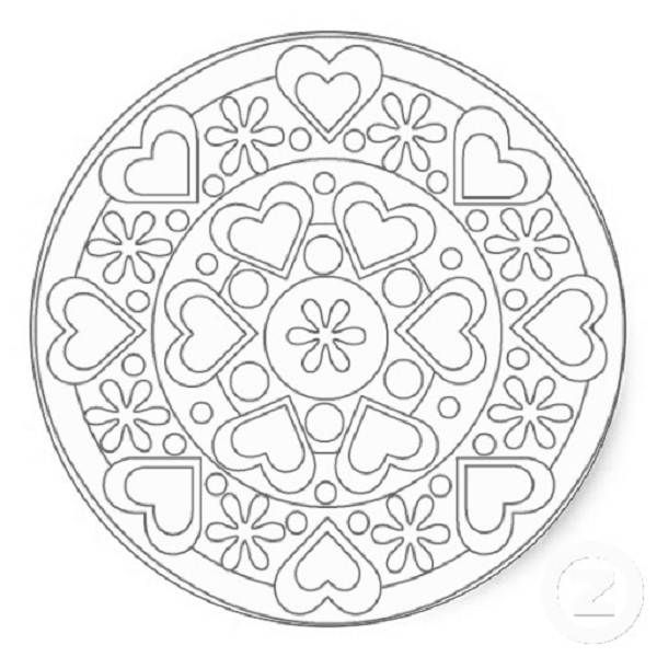 600x600 Simple Heart Mandala Coloring Pages