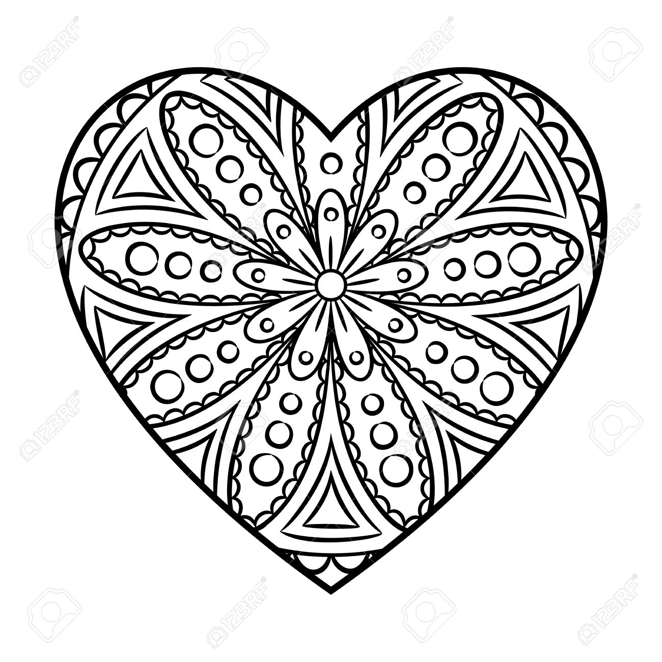 1300x1300 Heart Mandala Coloring Page