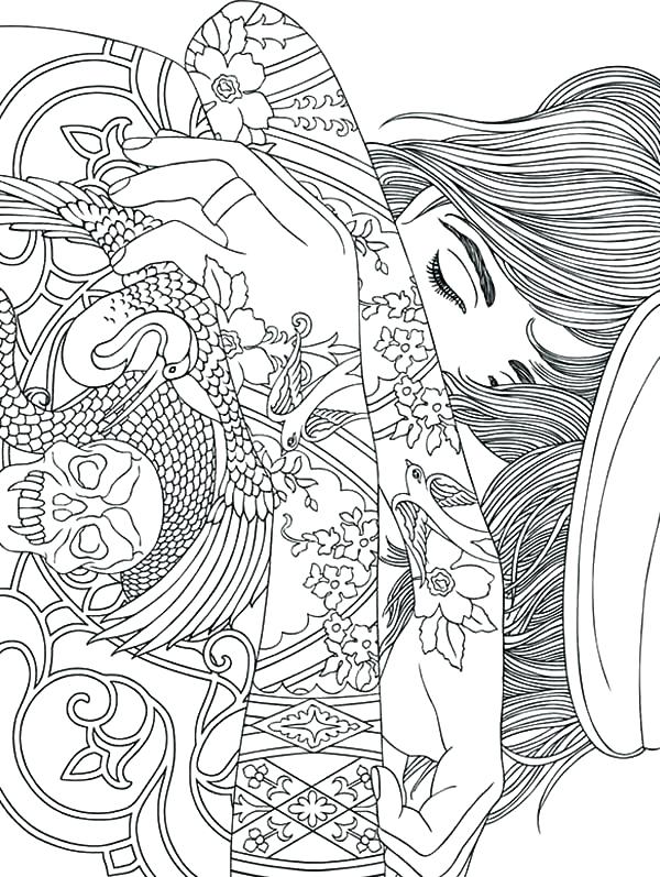 600x797 Tattoo Coloring Pages Tattoo Coloring Pages Online Girl With Also