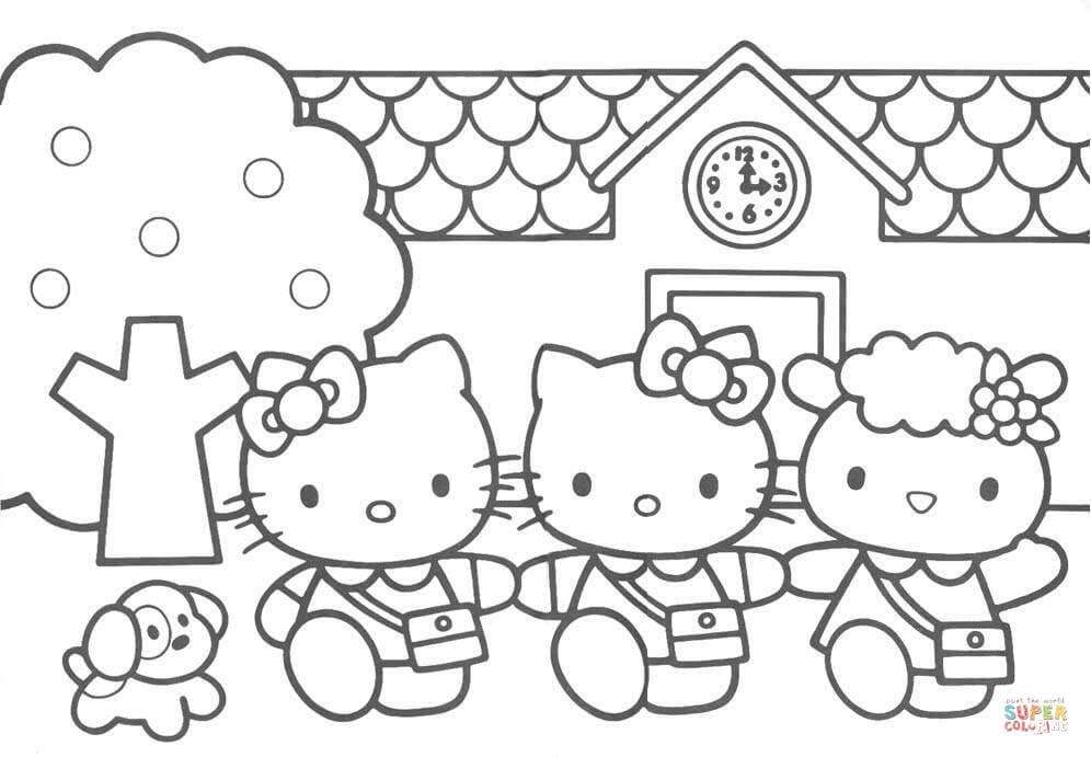 996x691 Hello Kitty Friends Cartoon Coloring Page