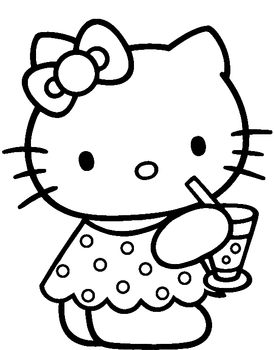 540x688 Hello Kitty Was Drinking Delicious Coloring Page
