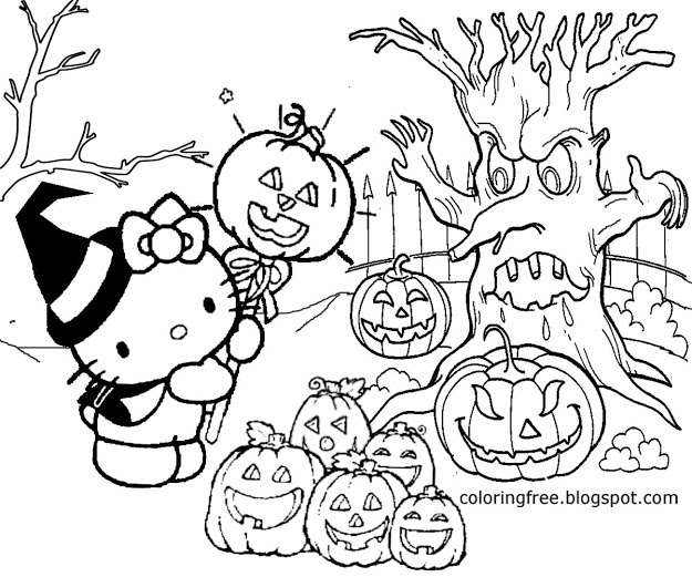 625x521 Hello Kitty Happy Halloween Coloring Pages Print Hallowen New