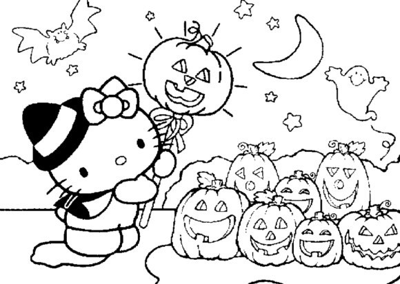 580x413 Cute Halloween Coloring Pages Kids Hello Kitty Pictures