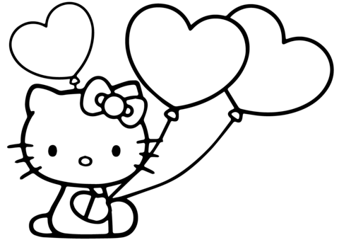 480x339 Hello Kitty With Balloons Coloring Pages Hello Kitty With Heart