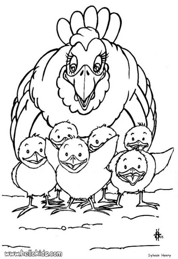 621x900 Hen And Chicks Coloring Page Cute And Amazing Farm Animals