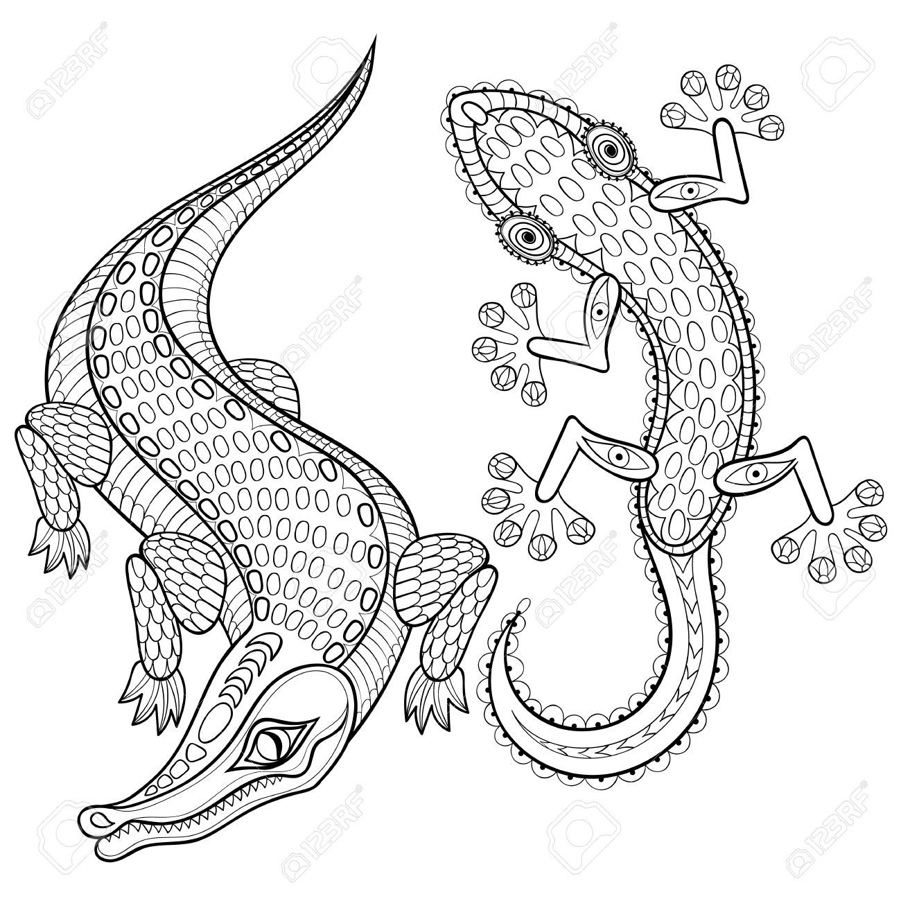 1300x1300 Inspiring Hand Drawn Zentangled Crocodile And Lizard For Adult