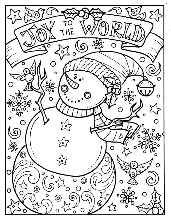 570x738 Snowman Joy To The World Digital Download Christmas Coloring Adult