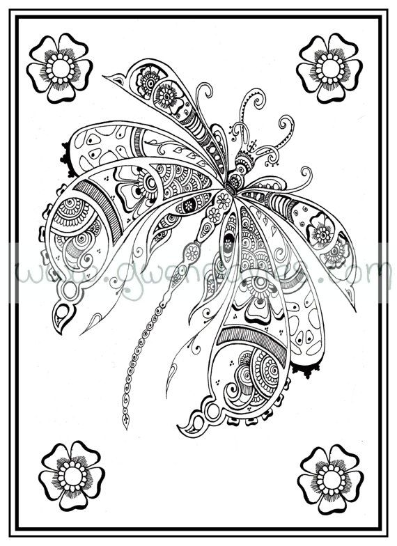 570x784 Adult Colouring In Pdf Download Dragonfly Henna Zen Mandalas