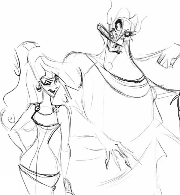 600x652 Sketch Of Hades And Meg In Hercules Movie Coloring Page