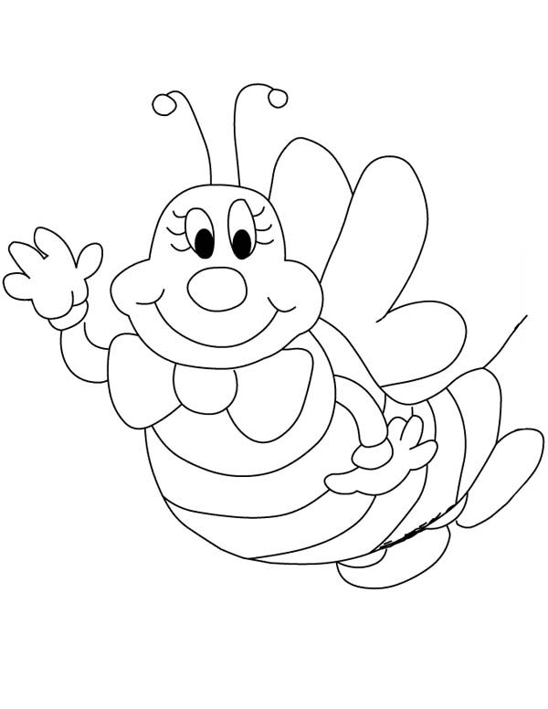 600x776 Friendly Bumblebee Say Hi Coloring Page