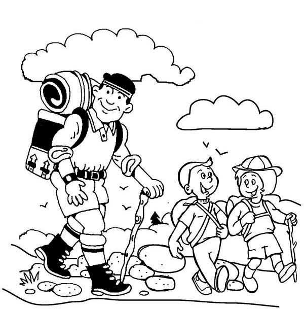600x609 Hiking With My Father On Summer Camp Coloring Page