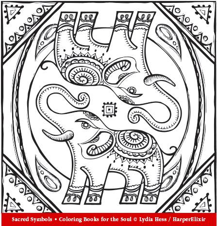 447x466 Indian Elephant From Sacred Symbols Adult Coloring Book