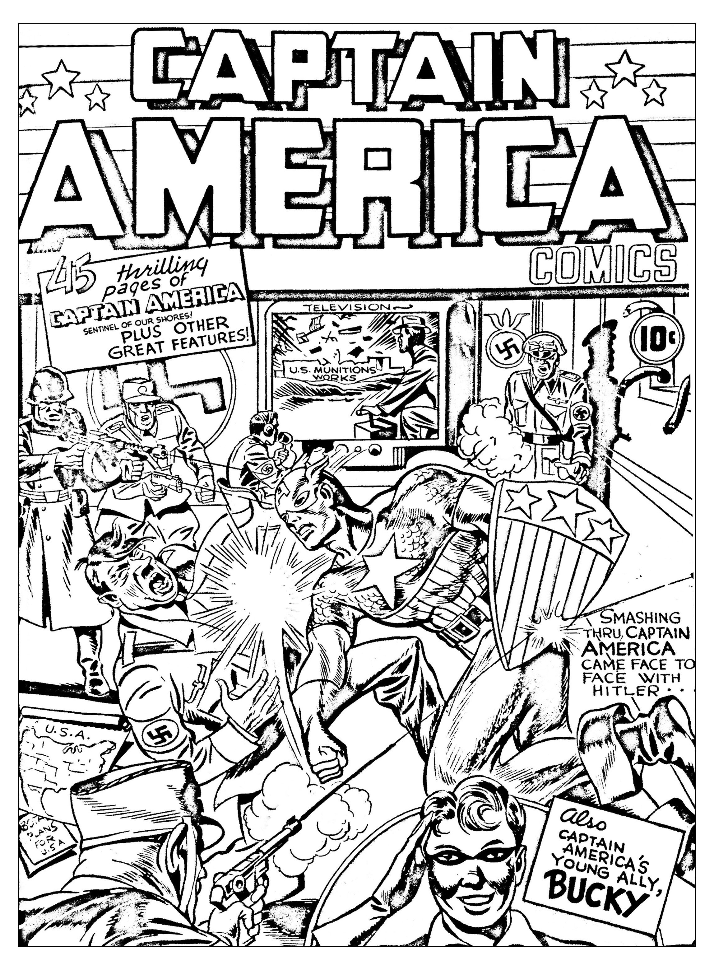 2296x3118 Free Coloring Page Coloring Adult Captain America Vs Hitler