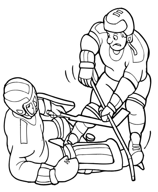 600x730 Hockey Player Try To Get The Puck Back Coloring Page