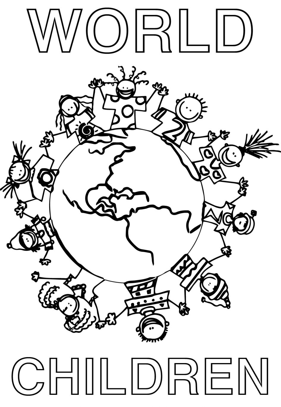 945x1371 Children Holding Hands Around World Coloring Page Cute Within