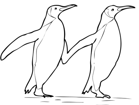 480x364 Two King Penguins Holding Hands Coloring Page