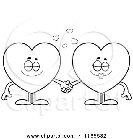 450x470 Cartoon Clipart Of Heart Card Suit Mascots Holding Hands