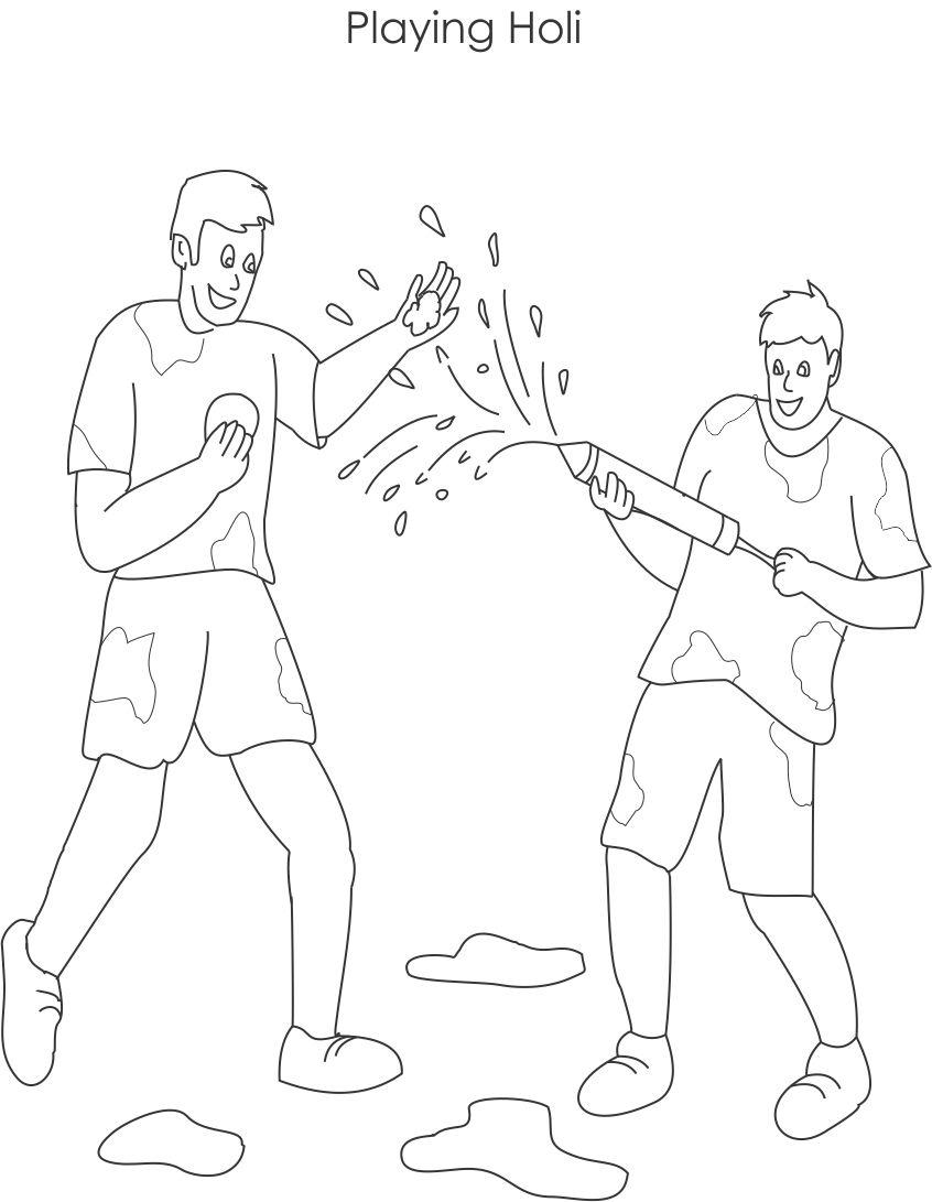 846x1091 Playing Holi Coloring Printable Page For Kids