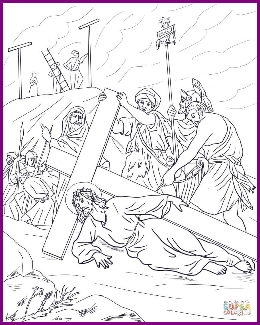 913x1141 The Best Ninth Station Jesus Falls Third Time Coloring Page