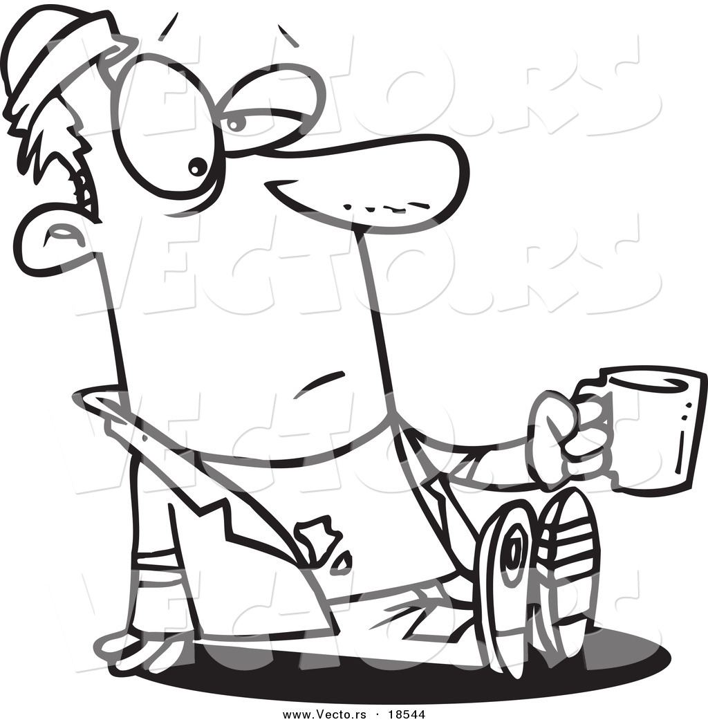 1024x1044 Vector Of A Cartoon Homeless Man Sitting And Holding A Cup