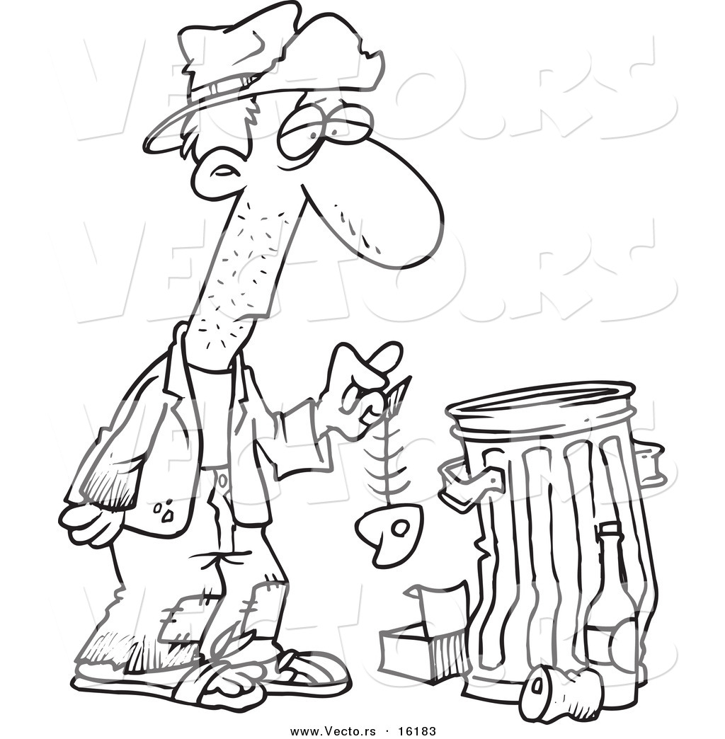 1024x1044 Vector Of Cartoon Hungry Homeless Man Holding Fish Bone