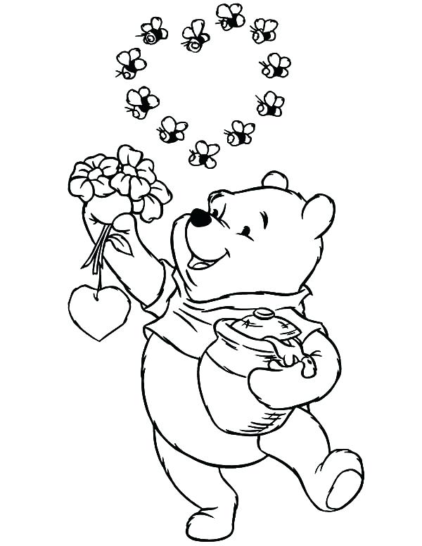 600x776 Winnie The Pooh Honey Pot Coloring Pages Bear Holding Flowers