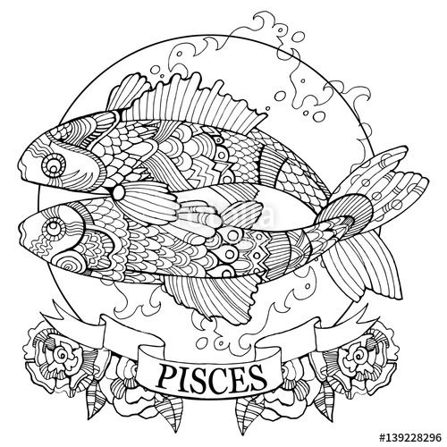 500x500 Pisces Zodiac Sign Coloring Page For Adults On Fotolia