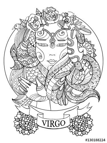 375x500 Virgo Zodiac Sign Coloring Page For Adults Fotolia