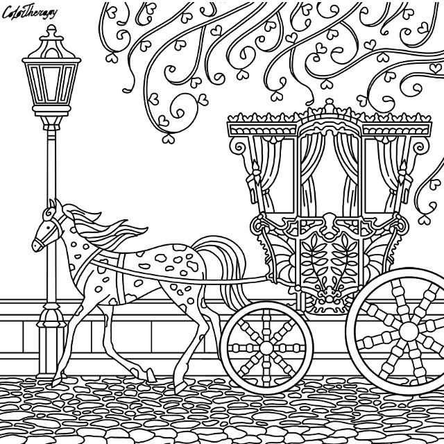 640x640 Horse And Carriage Coloring Page Coloring Pages For Adults