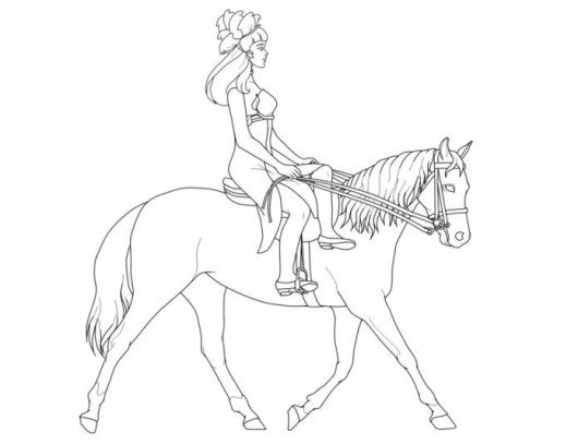 530x407 Princess Riding Horse Coloring Page